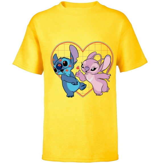 Disney Lilo and Stitch Angel Heart Kisses - Short Sleeve T-Shirt for Kids -Customized-Yellow