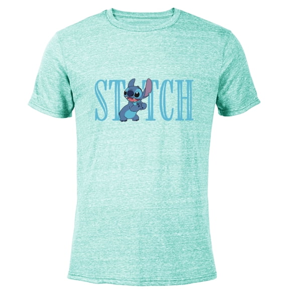 Disney Lilo and Stitch Cute Lettering - Short Sleeve Blended T-Shirt for Adults – Customized-Ocean Blue