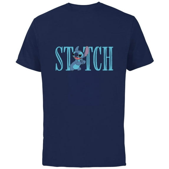 Disney Lilo and Stitch Cute Lettering - Short Sleeve Cotton T-Shirt for Adults - Customized-Navy