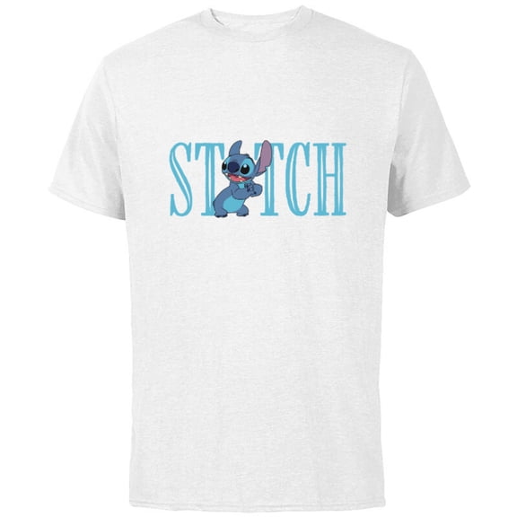 Disney Lilo and Stitch Cute Lettering - Short Sleeve Cotton T-Shirt for Adults - Customized-White