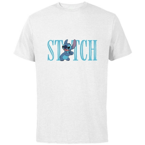 Disney Lilo and Stitch Cute Lettering - Short Sleeve Cotton T-Shirt for Adults - Customized-White