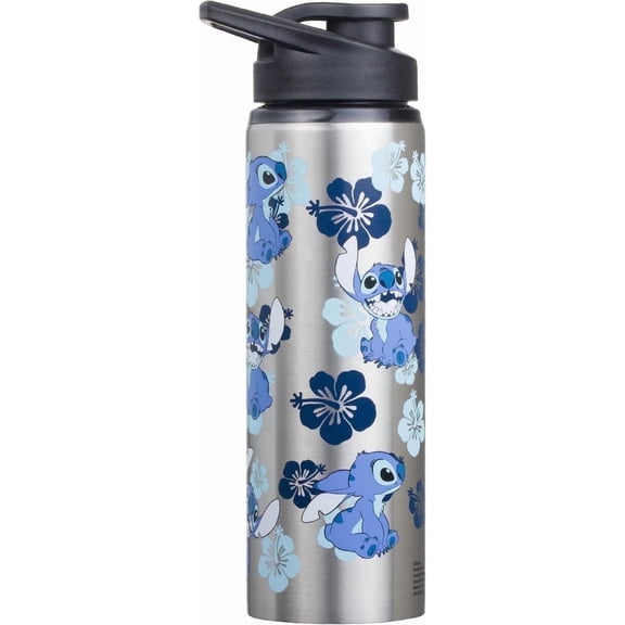 Silver Buffalo Disney Lilo and Stitch Double Walled Stainless Steel Water Bottle, 25 Ounces