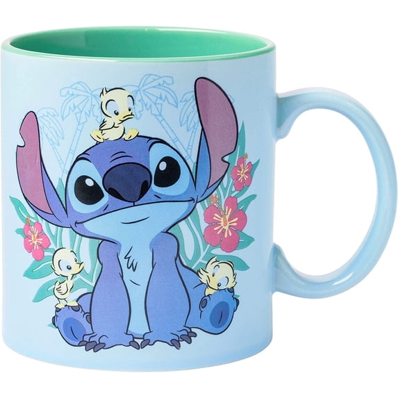Silver Buffalo Disney Lilo and Stitch Floral Ducks Ceramic Coffee Mug, 20 Ounces, 20oz Stitch Floral Ducks, 20oz