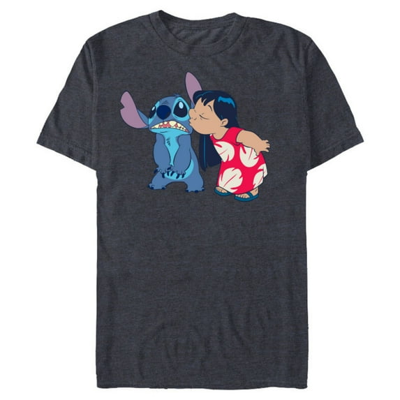 Disney Lilo and Stitch Funny Kisses - Short Sleeve Blended T-Shirt for Adults - Customized-Navy Heather