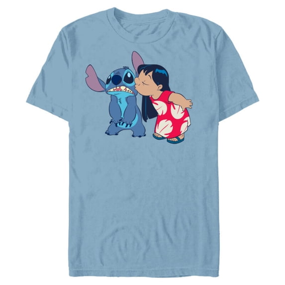 Disney Lilo and Stitch Funny Kisses - Short Sleeve Blended T-Shirt for Adults - Customized-Ocean Blue