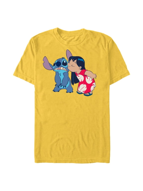 Lilo and Stitch Funny Kisses - Short Sleeve Blended T-Shirt for Adults - Customized-Yellow