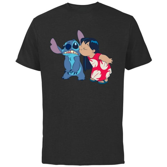 Disney Lilo and Stitch Funny Kisses - Short Sleeve Cotton T-Shirt for Adults - Customized-Black