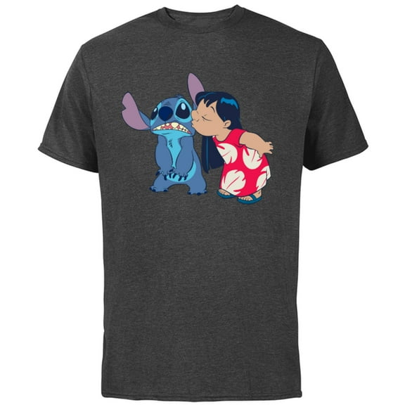 Disney Lilo and Stitch Funny Kisses - Short Sleeve Cotton T-Shirt for Adults - Customized-Charcoal
