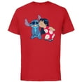 thumbnail image 1 of Disney Lilo and Stitch Funny Kisses - Short Sleeve Cotton T-Shirt for Adults - Customized-Red, 1 of 5