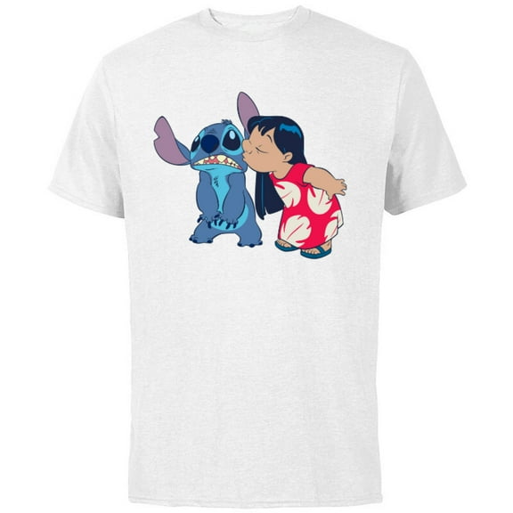 Disney Lilo and Stitch Funny Kisses - Short Sleeve Cotton T-Shirt for Adults - Customized-White