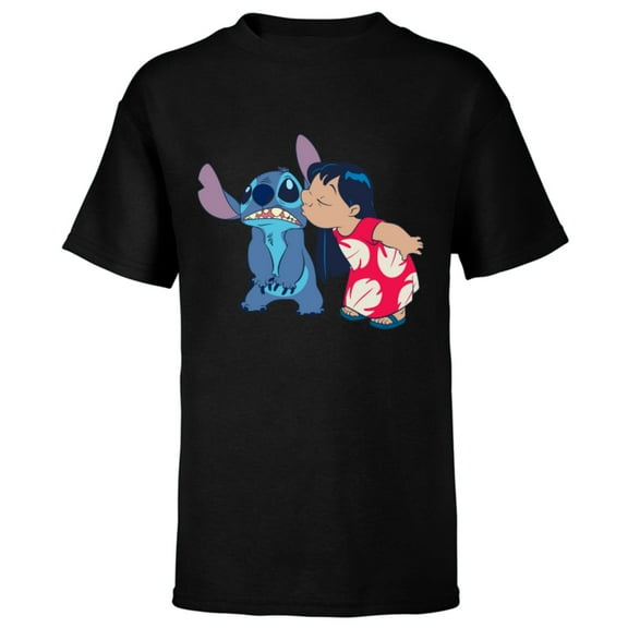 Disney Lilo and Stitch Funny Kisses - Short Sleeve T-Shirt for Kids - Customized-Black