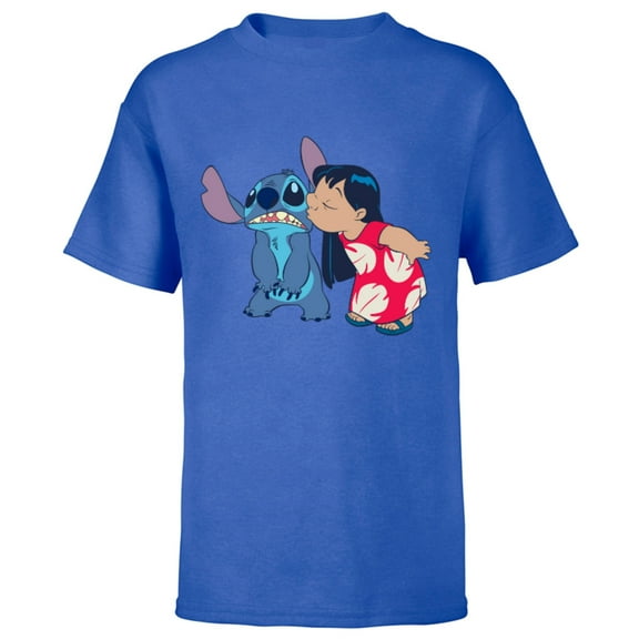 Disney Lilo and Stitch Funny Kisses - Short Sleeve T-Shirt for Kids - Customized-Royal