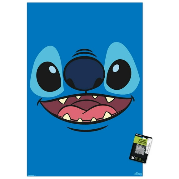 Disney Lilo and Stitch - Giant Face Smile Wall Poster with Push Pins, 22.375" x 34"