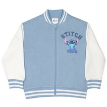 Disney Lilo and Stitch Girls Bomber Jacket, Stitch Name Fleece Zip-Up Varsity Jacket for Kids (Size 4-16)