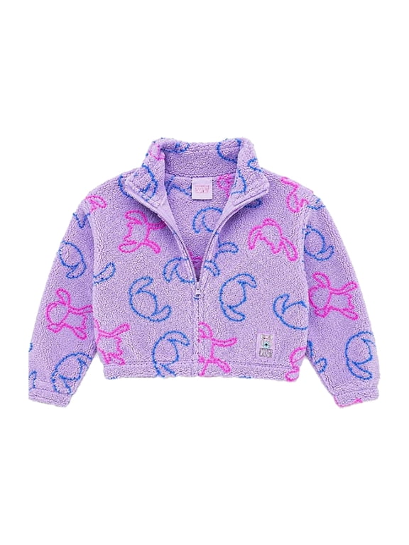 Lilo & Stitch Girls Sherpa Fleece Jacket Zip-Up Mock Neck Kids Outerwear, Official Licensed Sizes 410