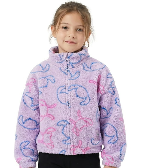 Disney Lilo & Stitch Girls Sherpa Fleece Jacket Zip-Up Mock Neck Kids Outerwear, Official Licensed Sizes 410