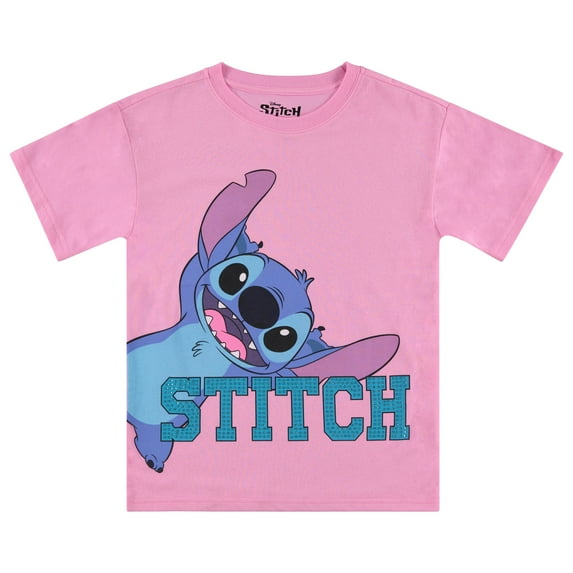 Disney Lilo and Stitch Girls Short Sleeve T-Shirt- Stitch Girls Tee Sizes 4-16 Hot Pink