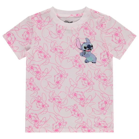 Disney Lilo and Stitch Girls Short Sleeve T-Shirt- Stitch Girls Tee Sizes 4-16 White