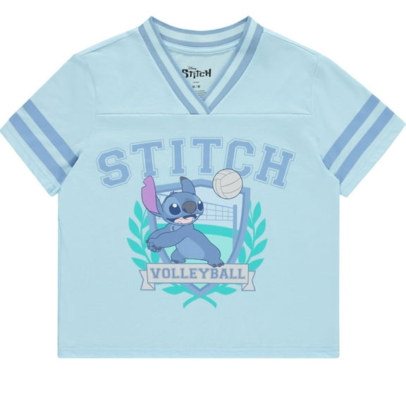 Disney Lilo and Stitch Girls Short Sleeve T-Shirt- Stitch Girls Volleyball Graphic Tee Sizes 4-16, Light Blue/Lavender, 10-12