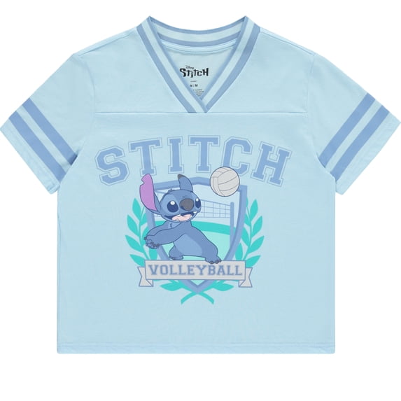 Disney Lilo and Stitch Girls Short Sleeve T-Shirt- Stitch Girls Volleyball Graphic Tee Sizes 4-16, Light Blue/Lavender, 6-6X