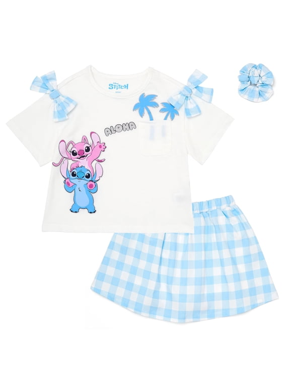 Lilo and Stitch Girls Skort & T-Shirt Set, Summer Outfit for Toddler & Little Kids (White, 6)
