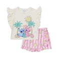 thumbnail image 1 of Disney Lilo and Stitch Girls Skort & T-Shirt Set, Summer Outfit with Ruffle Skirt for Toddler & Little Kids (Multi, 4), 1 of 5