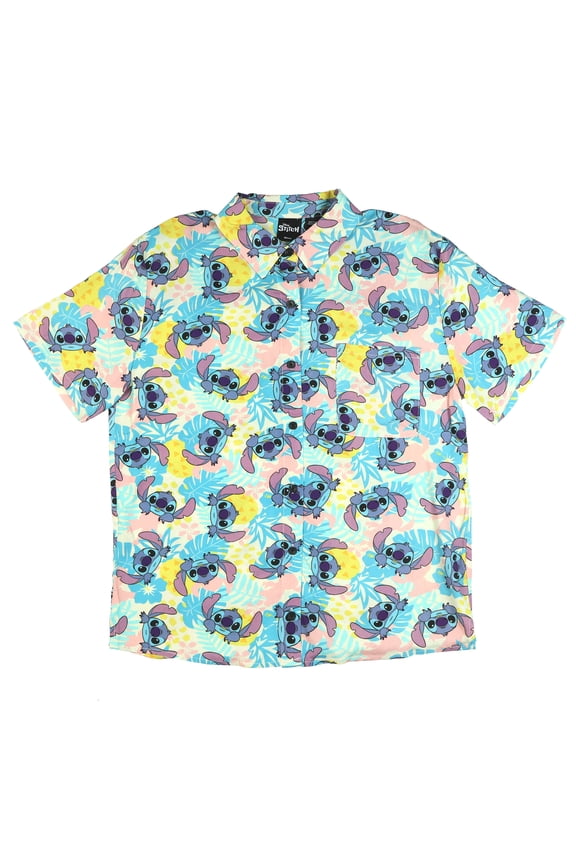 Disney Lilo and Stitch Hawaiian Shirt Junior Women's Tropical Pineapples Button Up Woven Top