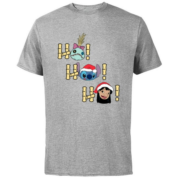Disney Lilo and Stitch Ho Ho Ho Holiday - Short Sleeve Cotton T-Shirt for Adults - Customized-Athletic Heather