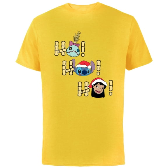 Disney Lilo and Stitch Ho Ho Ho Holiday - Short Sleeve Cotton T-Shirt for Adults - Customized-Yellow