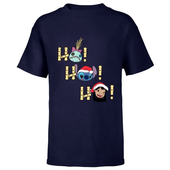 Disney Lilo and Stitch Ho Ho Ho Holiday - Short Sleeve T-Shirt for Kids - Customized-Navy