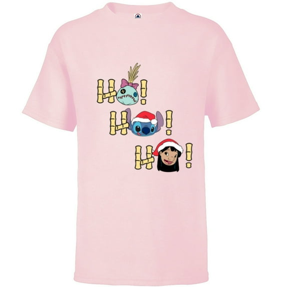 Disney Lilo and Stitch Ho Ho Ho Holiday - Short Sleeve T-Shirt for Kids - Customized-Soft Pink