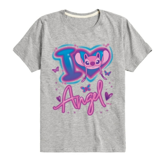 Disney - Lilo and Stitch - I Love Angel - Boy's Toddler And Youth Short Sleeve Graphic T-Shirt