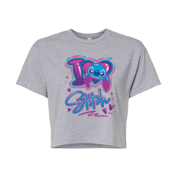 Disney - Lilo & Stitch - I Love Stitch - Juniors Cropped Graphic T-Shirt