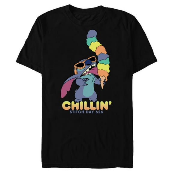 Disney Lilo and Stitch Ice Cream Chillin' - Short Sleeve Blended T-Shirt for Adults -Customized-Black
