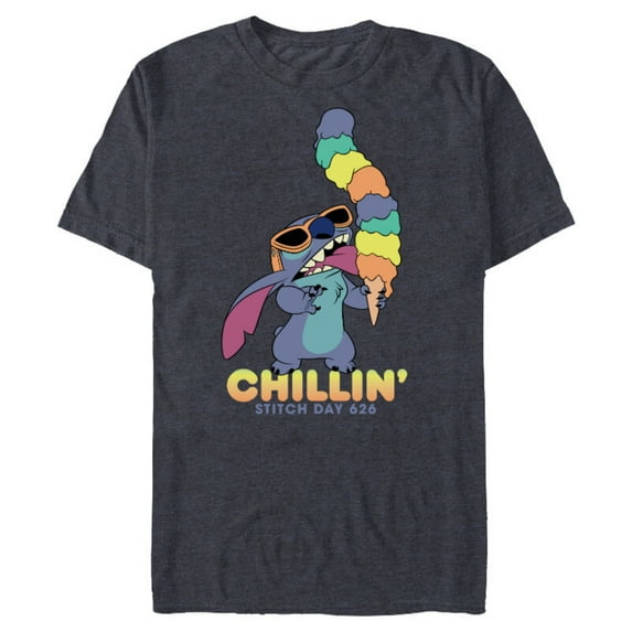 Disney Lilo and Stitch Ice Cream Chillin' - Short Sleeve Blended T-Shirt for Adults -Customized-Navy Heather