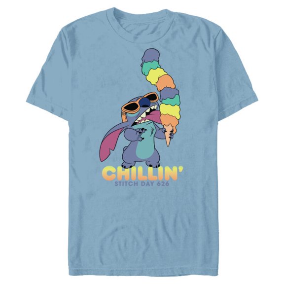 Disney Lilo and Stitch Ice Cream Chillin' - Short Sleeve Blended T-Shirt for Adults -Customized-Ocean Blue