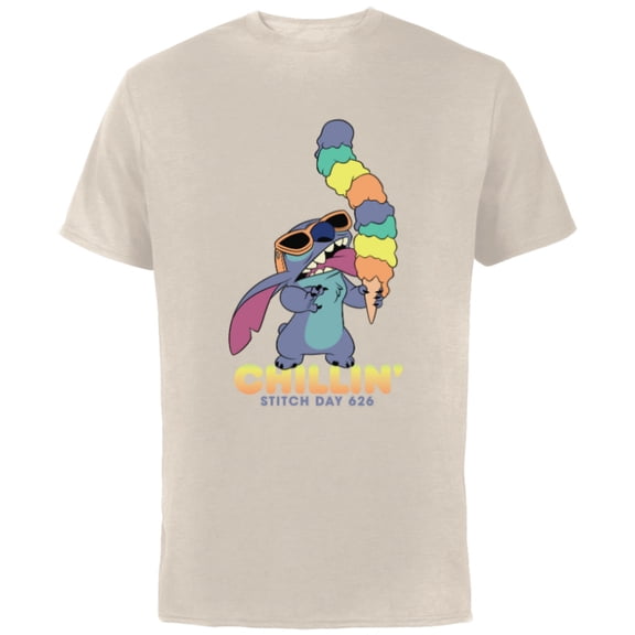 Disney Lilo and Stitch Ice Cream Chillin' - Short Sleeve Cotton T-Shirt for Adults -Customized-Natural