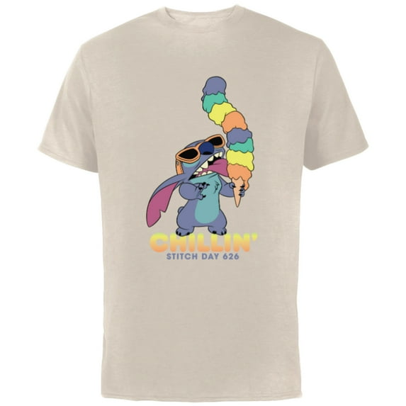 Disney Lilo and Stitch Ice Cream Chillin' - Short Sleeve Cotton T-Shirt for Adults -Customized-Natural