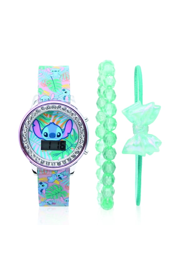 Disney Lilo and Stitch Kids LCD Digital Watch with Silicone Strap and Matching Bracelet Set
