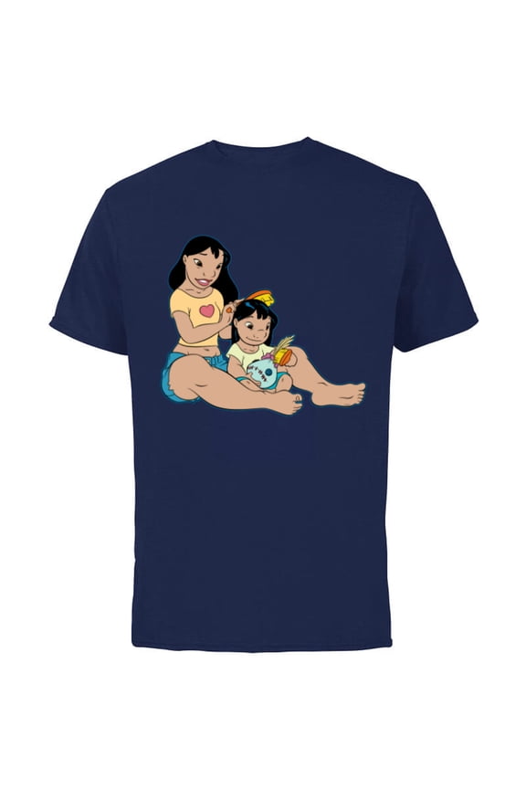 Lilo and Stitch Lilo and Nani Sister - Short Sleeve Cotton T-Shirt for Adults - Customized-Navy