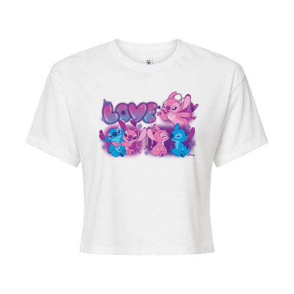 Disney - Lilo & Stitch - Love Grid - Juniors Cropped Graphic T-Shirt