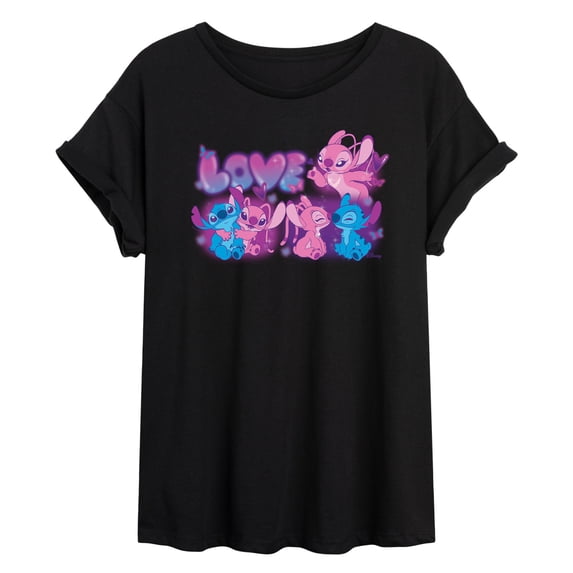 Disney - Lilo & Stitch - Love Grid - Women's Oversized Graphic T-Shirt