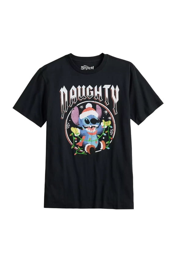 Disney Lilo and Stitch Men's Naughty Santa Stitch Adult Holiday Graphic Print Tee