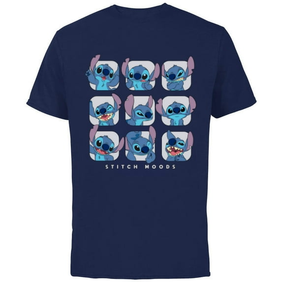 Disney Lilo and Stitch Moods - Short Sleeve Cotton T-Shirt for Adults -Customized-Navy