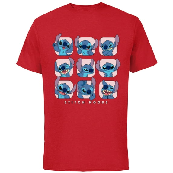 Disney Lilo and Stitch Moods - Short Sleeve Cotton T-Shirt for Adults -Customized-Red