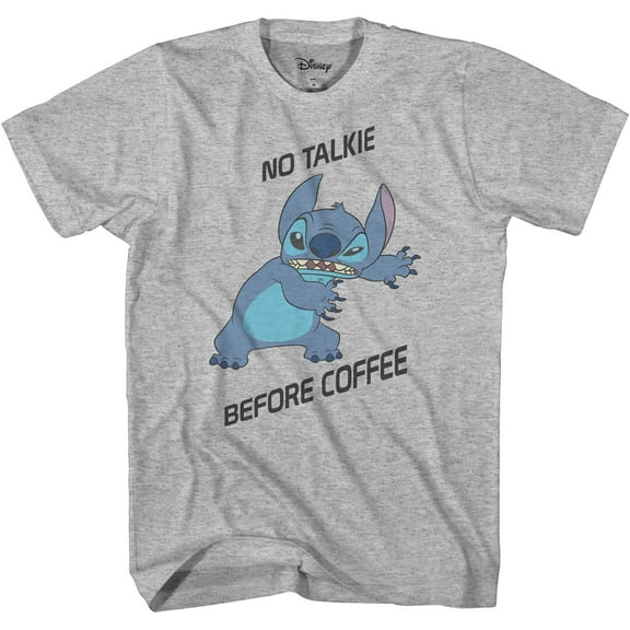 Disney Lilo and Stitch No Talkie Before Coffee Officially Licensed Adult Graphic Short Sleeve T-Shirt, Large