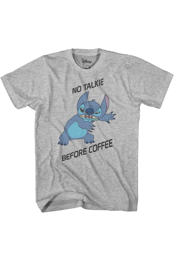 Lilo and Stitch No Talkie Before Coffee Officially Licensed Adult Graphic Short Sleeve T-Shirt, Medium