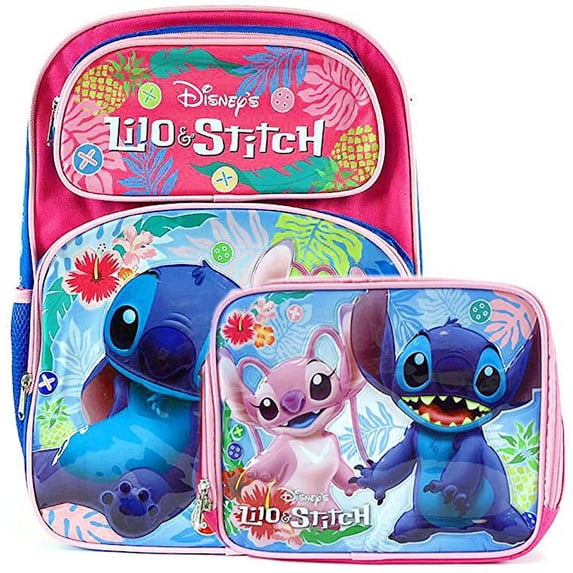 Disney Lilo and Stitch School Backpack 16" and Lunch Bag Set : Stitch and Angel
