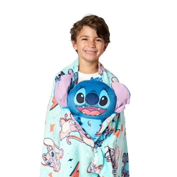 Disney Lilo and Stitch Squeezy Stitch Silk Touch Throw Blanket and Plush Character Hugger Set
