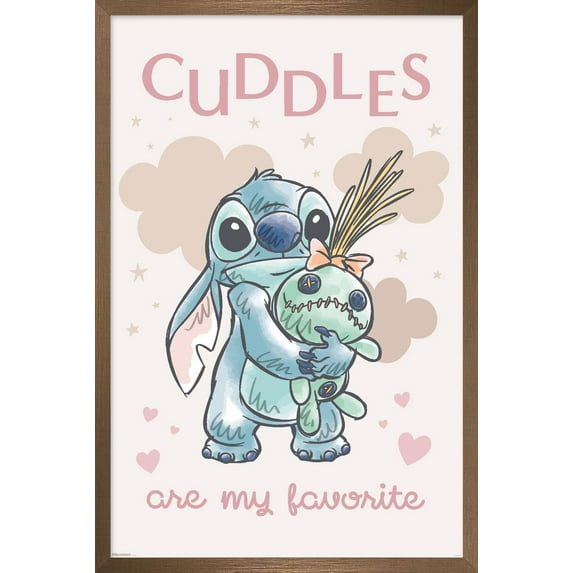 Disney Lilo and Stitch: Starry-Eyed - Cuddles Are My Favorite Wall Poster, 22.375" x 34" Framed